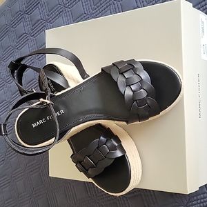 Platform sandals. Marc Fisher, size 8, black leather.